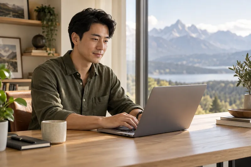 Illustrative business founder in a mountain setting